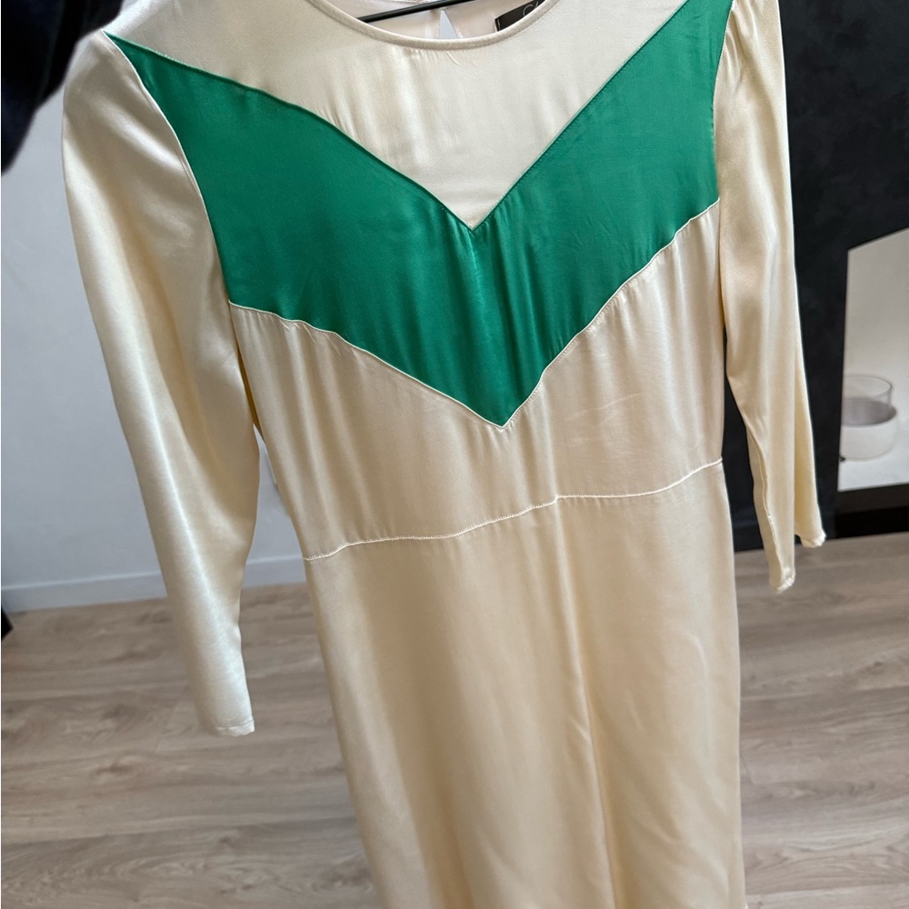 Elegant Green and Cream Dress